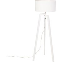 Stehlampe Stativ weißes Holz mit weißem Schirm 50 cm - Puros von QAZQA