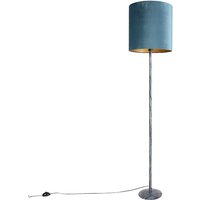 Stehlampe antik grau Veloursschirm blau 40 cm - Simplo von QAZQA