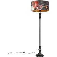 Stehlampe schwarz mit Samtschirm Blumen gold 50 cm - Classico von QAZQA