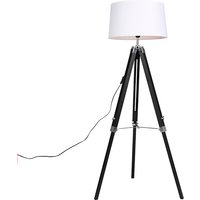 Stehlampe schwarz mit weißem Leinenschirm 45 cm - Tripod von QAZQA