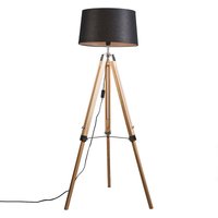 Stehleuchte im Landhausstil mit schwarzem Leinenschirm 45 cm - Tripod von QAZQA