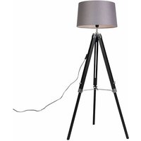 Qazqa - Stehleuchte schwarz mit dunkelgrauem Schirm 45 cm - Tripod von QAZQA
