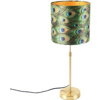 Tischlampe Gold / Messing mit Veloursschirm Pfau 25 cm - Parte von QAZQA