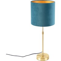 Tischlampe Gold / Messing mit Veloursschirm blau 25 cm - Parte von QAZQA