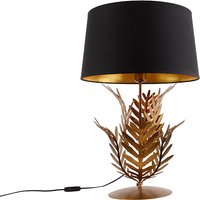 Tischlampe Gold mit schwarzem Baumwollschirm 40 cm - Botanica von QAZQA