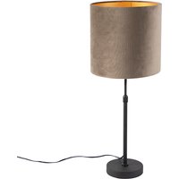 Tischlampe schwarz mit Samtschirm taupe mit Gold 25 cm - Parte von QAZQA