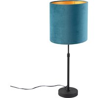 Tischlampe schwarz mit Veloursschirm blau mit Gold 25 cm - Parte von QAZQA