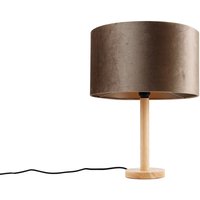 Tischleuchte Holz mit Samtschirm Taupe 35cm - Mels von QAZQA
