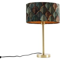 Tischleuchte Messing mit ovalem Samtschirm Blattdesign 35cm - Simplo Tischleuchte Messing mit ovalem Samtschirm Blattdesign 35cm - Simplo von QAZQA