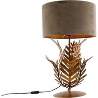 Vintage Tischlampe Gold mit Samtschirm Taupe 35 cm - Botanica von QAZQA