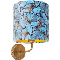 Vintage Wandlampe Gold mit Schmetterling Veloursschirm - Matt von QAZQA