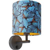 Vintage Wandlampe dunkelgrau mit Veloursschirm Schmetterling - Combi von QAZQA