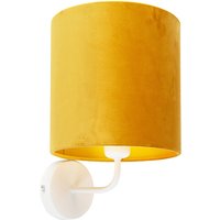 Vintage Wandlampe weiß mit gelbem Veloursschirm - Matt von QAZQA