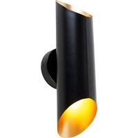 Wandleuchte schwarz mit goldenem Interieur 2 Lichter - Whistle von QAZQA