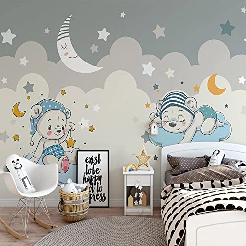 3DWallpaper, benutzerdefinierte 3D Fototapete für Cartoon kleiner Bär Mond Sterne Kinderzimmer Jungen Zimmer Schlafzimmer Hintergrund Wandkunst Wandbild Tapete von QAZWSXED