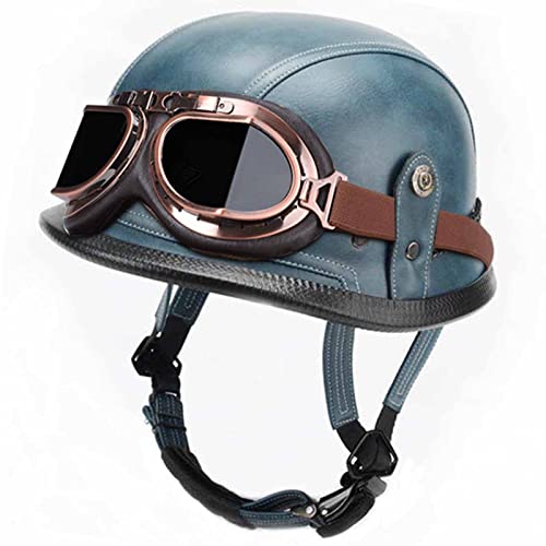 QAZXCVB Motorrad Retro Halbhelme Oldtimer Moto Jethelm Leder Moped Scooter Sturzhelm mit Schutzbrille DOT/ECE Zertifizierung für Herren Damen Moped 11,L=57-58cm von QAZXCVB