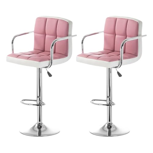 2 Stück 360° drehbare Barhocker, ergonomisch verstellbare Barstühle mit quadratischer, dicker Rückenlehne und Armlehne, moderne Barhocker aus Metall mit Fußstütze für Kücheninsel und Café, Weiß von QAZXDRFG