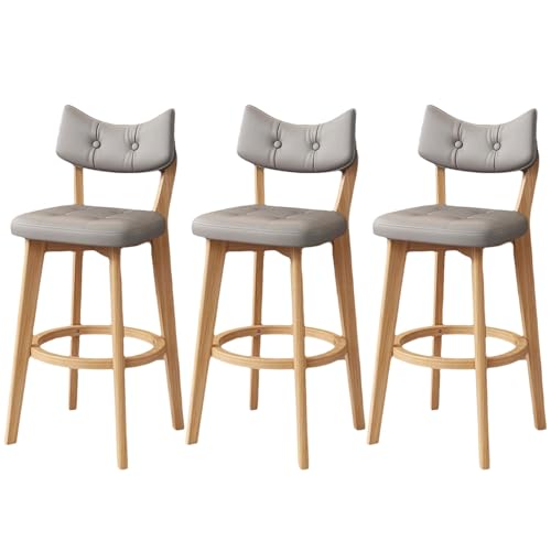 3 Stück gepolsterte Barhocker, ergonomische moderne Thekenhocker mit quadratischer Rückenlehne und dickem Kissen, leicht zu verstauende Barstühle ohne Armlehnen mit Hartholzrahmen für Kücheninse von QAZXDRFG