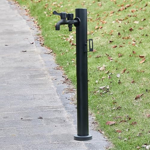 304 Edelstahl Outdoor Vertikale Garten Wassersäule Freistehender Schlauchständer mit Verriegelung Wasserhahn, Dekorativer Brunnen Hof Wasserhahn Pfosten für Bewässerung und Waschen - Schwarz (Höhe von QAZXDRFG