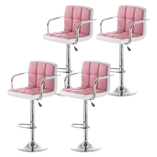 4-teiliger 360° drehbarer Barhocker, ergonomisch verstellbare Barstühle mit quadratischer, dicker Rückenlehne und Armlehne, moderne Barhocker aus Metall mit Fußstütze für Kücheninsel und Café, We von QAZXDRFG