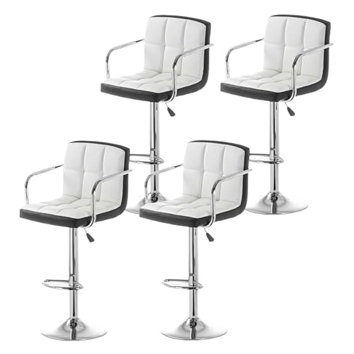 4-teiliger hoher Hocker, verstellbare Barhocker im modernen Stil mit dickem Sitzkissen und quadratischer Rückenlehne, Kücheninselhocker aus PU-Leder mit Armlehne und Fußstütze aus Metall für Küc von QAZXDRFG