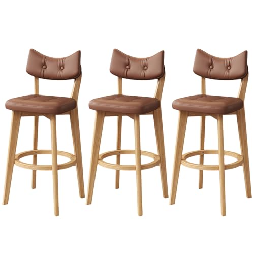 Barhocker-Set mit 3 Stück, Kücheninselhocker aus Eichenholz mit gebogener Rückenlehne und dickem quadratischem Kissen, moderne 28-Zoll-Barhocker mit runder Fußstütze für Esszimmer und Café, Holz Barhocker-Set mit 3 Stück, Kücheninselhocker aus Eichenholz mit gebogener Rückenlehne und dickem quadratischem Kissen, moderne 28-Zoll-Barhocker mit runder Fußstütze für Esszimmer und Café, Holz von QAZXDRFG