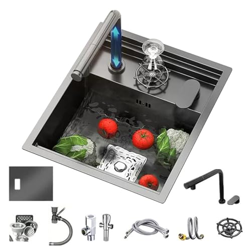 Edelstahl-Küchenspüle, unsichtbare Mini-Barspüle mit ausziehbarem Wasserhahn, platzsparend, 45 x 38 x 22 cm von QAZXDRFG