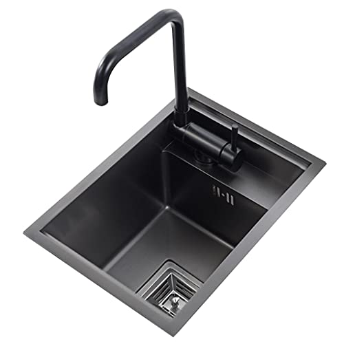 Einzelschüssel, schwarze Bar-Mini-Spüle, verdeckt, Edelstahl, Küche, kleiner Siphon, unsichtbar für Balkoneinsatz (Farbe: Schwarz, Größe 30 x 45 cm, 23 cm) von QAZXDRFG