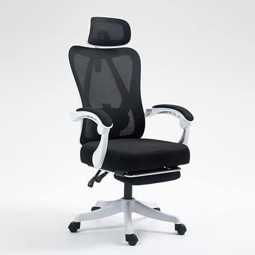 Ergonomischer Computerstuhl aus Netzgewebe, Home-Office-Stuhl mit Armlehnen und Fußstütze zur Lordosenstütze, um 360 ° drehbarer, verstellbarer Arbeitsstuhl mit hoher Rückenlehne A-黑色 21.8in*21.8 von QAZXDRFG