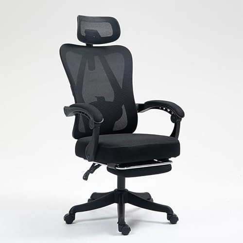 Ergonomischer Computerstuhl aus Netzgewebe, Home-Office-Stuhl mit Armlehnen und Fußstütze zur Lordosenstütze, um 360 ° drehbarer, verstellbarer Arbeitsstuhl mit hoher Rückenlehne B-黑色 21,8 Zoll * von QAZXDRFG