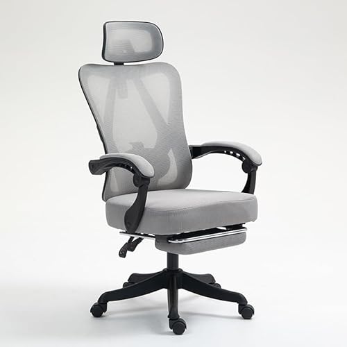 Ergonomischer Computerstuhl aus Netzgewebe, Home-Office-Stuhl mit Armlehnen und Fußstütze zur Lordosenstütze, um 360 ° drehbarer, verstellbarer Arbeitsstuhl mit hoher Rückenlehne B-灰色 21,8 Zoll * von QAZXDRFG