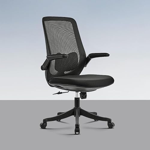 Ergonomischer Computerstuhl aus Netzgewebe, Home-Office-Stuhl mit Armlehnen zur Lordosenstütze, 360° drehbarer, verstellbarer Arbeitsstuhl mit mittlerer Rückenlehne, Schwarz, 20,1 x 20,1 x 39,4 Z von QAZXDRFG