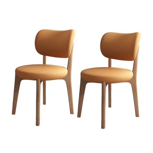 Esszimmerstühle 2er-Set, Lounge-Esszimmerstuhl mit gepolsterter Rückenlehne, Beine aus Massivholz, robust, einfach zu montieren, geeignet für Wohnzimmer, Esszimmer, Freizeitbereich usw. A-Orange von QAZXDRFG