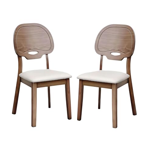 Esszimmerstühle aus Holz, 2er-Set, kratzfeste Lederstühle mit Beinen aus Gummiholz, armloser, gepolsterter Esszimmerstuhl mit Sitzkissen, Lattenrückenlehne für Küche und Wohnzimmer (helles Walnu von QAZXDRFG