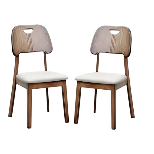 Esszimmerstühle aus Holz, 2er-Set, kratzfeste Lederstühle mit Beinen aus Gummiholz, armloser, gepolsterter Esszimmerstuhl mit Sitzkissen, Lattenrückenlehne für Küche und Wohnzimmer (helles Walnu von QAZXDRFG