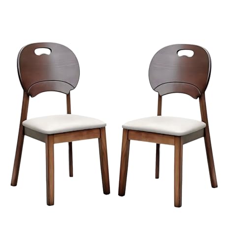 Esszimmerstühle aus Holz, 2er-Set, kratzfeste Lederstühle mit Beinen aus Gummiholz, armloser, gepolsterter Esszimmerstuhl mit Sitzkissen, Lattenrückenlehne für Küche und Wohnzimmer (helles Walnu von QAZXDRFG