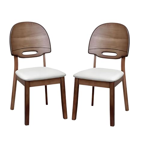 Esszimmerstühle aus Holz, 2er-Set, kratzfeste Lederstühle mit Beinen aus Gummiholz, armloser, gepolsterter Esszimmerstuhl mit Sitzkissen, Lattenrückenlehne für Küche und Wohnzimmer (helles Walnu von QAZXDRFG