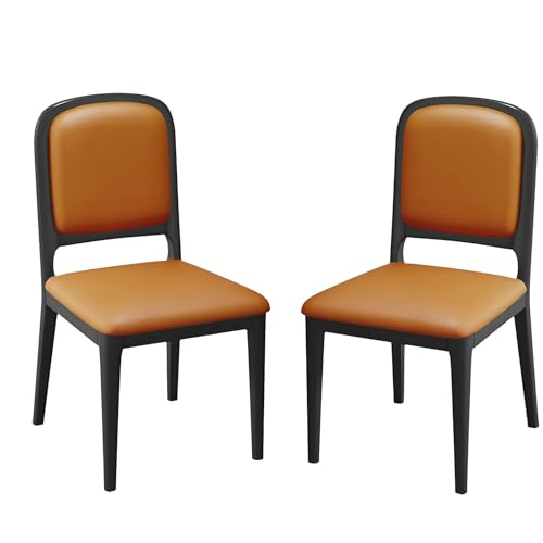 Esszimmerstühle aus Holz, 2er-Set, moderne Küchen-Seitenstühle aus Leder mit Katzenkratzschutz und Zapfenverbindung, Esszimmerstuhl ohne Armlehnen und gepolsterter Rückenlehne für das Wohnzimmer von QAZXDRFG