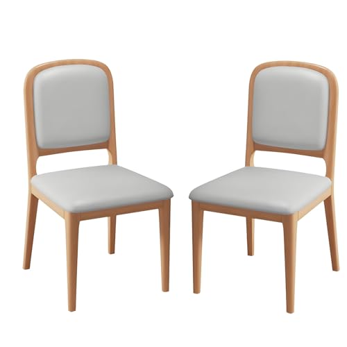 Esszimmerstühle aus Holz, 2er-Set, moderne Küchen-Seitenstühle aus Leder mit Katzenkratzschutz und Zapfenverbindung, Esszimmerstuhl ohne Armlehnen und gepolsterter Rückenlehne für das Wohnzimmer von QAZXDRFG