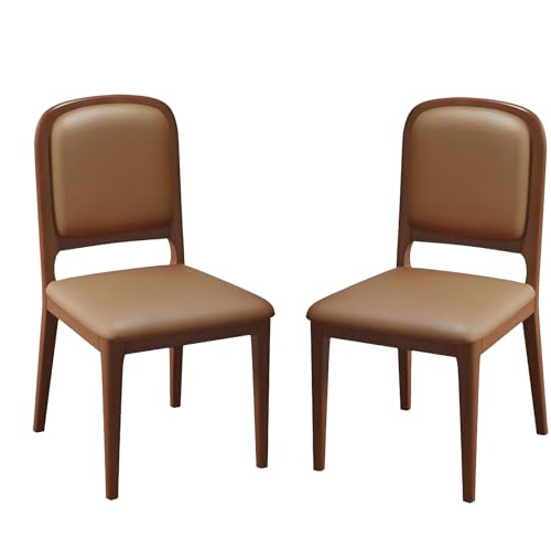 Esszimmerstühle aus Holz, 2er-Set, moderne Küchen-Seitenstühle aus Leder mit Katzenkratzschutz und Zapfenverbindung, Esszimmerstuhl ohne Armlehnen und gepolsterter Rückenlehne für das Wohnzimmer von QAZXDRFG