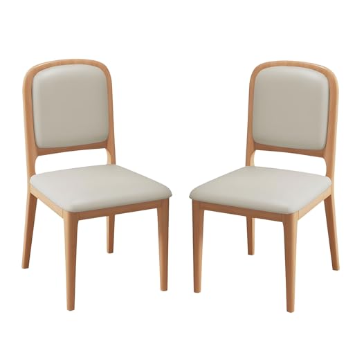 Esszimmerstühle aus Holz, 2er-Set, moderne Küchen-Seitenstühle aus Leder mit Katzenkratzschutz und Zapfenverbindung, Esszimmerstuhl ohne Armlehnen und gepolsterter Rückenlehne für das Wohnzimmer von QAZXDRFG