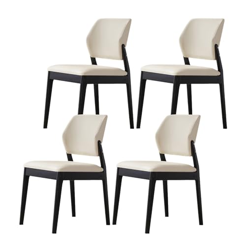 Esszimmerstuhl-Set, 4er-Set, 100 % Massivholz, moderner Stuhl ohne Armlehnen mit bequemer, breiter, geschwungener Rückenlehne, Sitz mit Lederpolster, ergonomische Küchen-Seitenstühle mit Beinen von QAZXDRFG