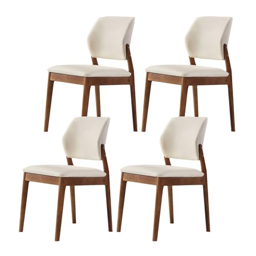 Esszimmerstuhl-Set, 4er-Set, 100 % Massivholz, moderner Stuhl ohne Armlehnen mit breiter, geschwungener Rückenlehne, Sitzfläche mit Lederpolster, ergonomische Küchen-Seitenstühle mit Beinen aus von QAZXDRFG