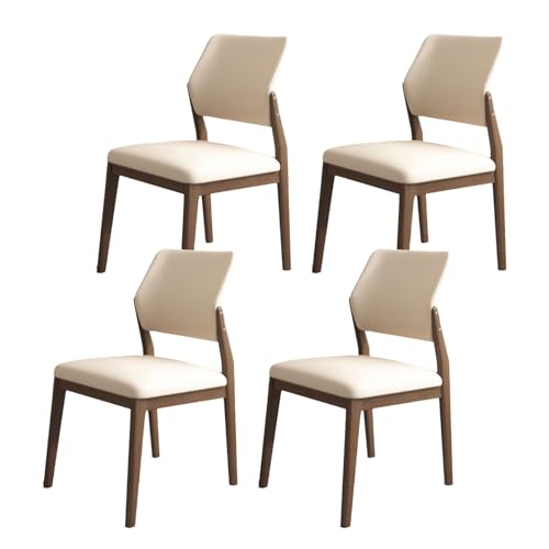 Esszimmerstuhl-Set, 4er-Set, 100 % Massivholz, moderner Stuhl ohne Armlehnen mit breiter, geschwungener Rückenlehne, Sitzfläche mit Lederpolster, ergonomische Küchen-Seitenstühle mit Beinen aus von QAZXDRFG