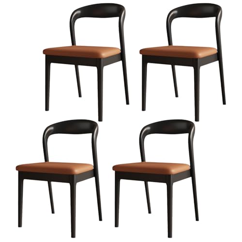 Esszimmerstuhl-Set mit 4 Stühlen, nordeuropäischer gepolsterter Akzentstuhl mit kratzfestem Leder, ergonomischer Stuhl ohne Armlehnen mit Sitzkissen für Küche und Wohnzimmer, Ebenholz + Orange von QAZXDRFG