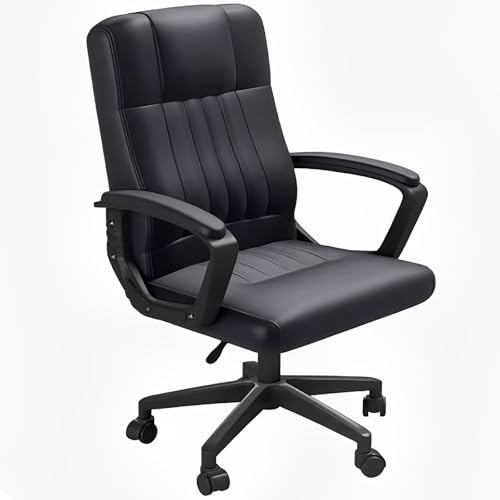 Höhenverstellbarer Büro-Computer-Schreibtischstuhl mit Armlehnen und mittlerer Rückenlehne, Drehstuhl, Schreibtischstuhl für Home Office, Arbeitsplatz oder Konferenzraum (Schwarz) Schwarz 19,7 Zo von QAZXDRFG
