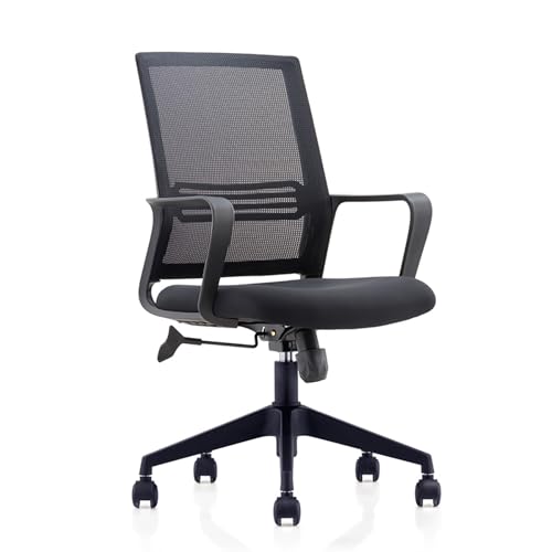Home-Office-Stuhl, ergonomischer Computerstuhl aus Netzgewebe mit Armlehnen zur Lendenwirbelstütze, 360° drehbarer, verstellbarer Arbeitsstuhl mit mittlerer Rückenlehne, Schwarz, 24,0 x 24,0 x 41 von QAZXDRFG