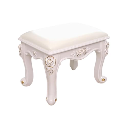 Klavier-Sitzhocker, exquisite Schnitzkunst, gepolsterte Sitzbänke, Schminktisch, niedriger quadratischer Hocker im europäischen Stil für den Eingangsbereich des Gartenschlafzimmers und des Esszim von QAZXDRFG