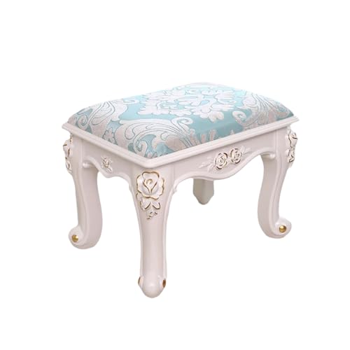 Klavier-Sitzhocker, exquisite Schnitzkunst, gepolsterte Sitzbänke, Schminktisch, niedriger quadratischer Hocker im europäischen Stil für den Eingangsbereich des Gartenschlafzimmers und des Esszim von QAZXDRFG