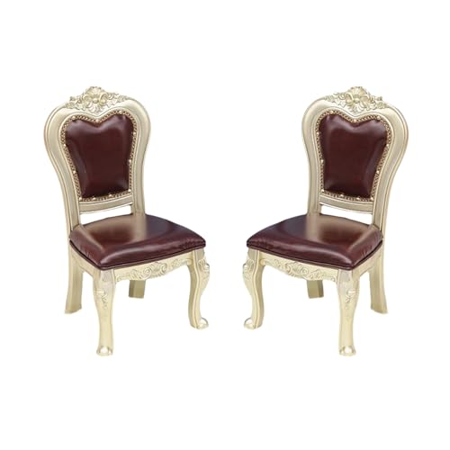 Kleiner Ledersessel, exquisite Retro-Stühle mit Schnitzkunst, hochfedernder Schwammsitz, kleiner Heimstuhl für Couchtische im Schlafzimmerschrank-Eingangsbereich, Sitzhöhe 10,63, Gold + Purpur, von QAZXDRFG